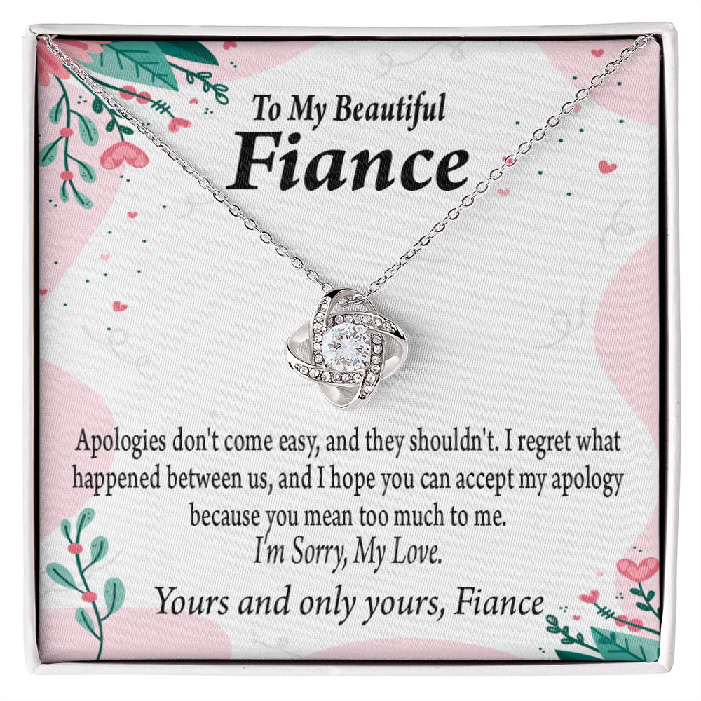 Fiancee I'm Sorry My Love Infinity Knot CZ Necklace Silver Tone Standard Box